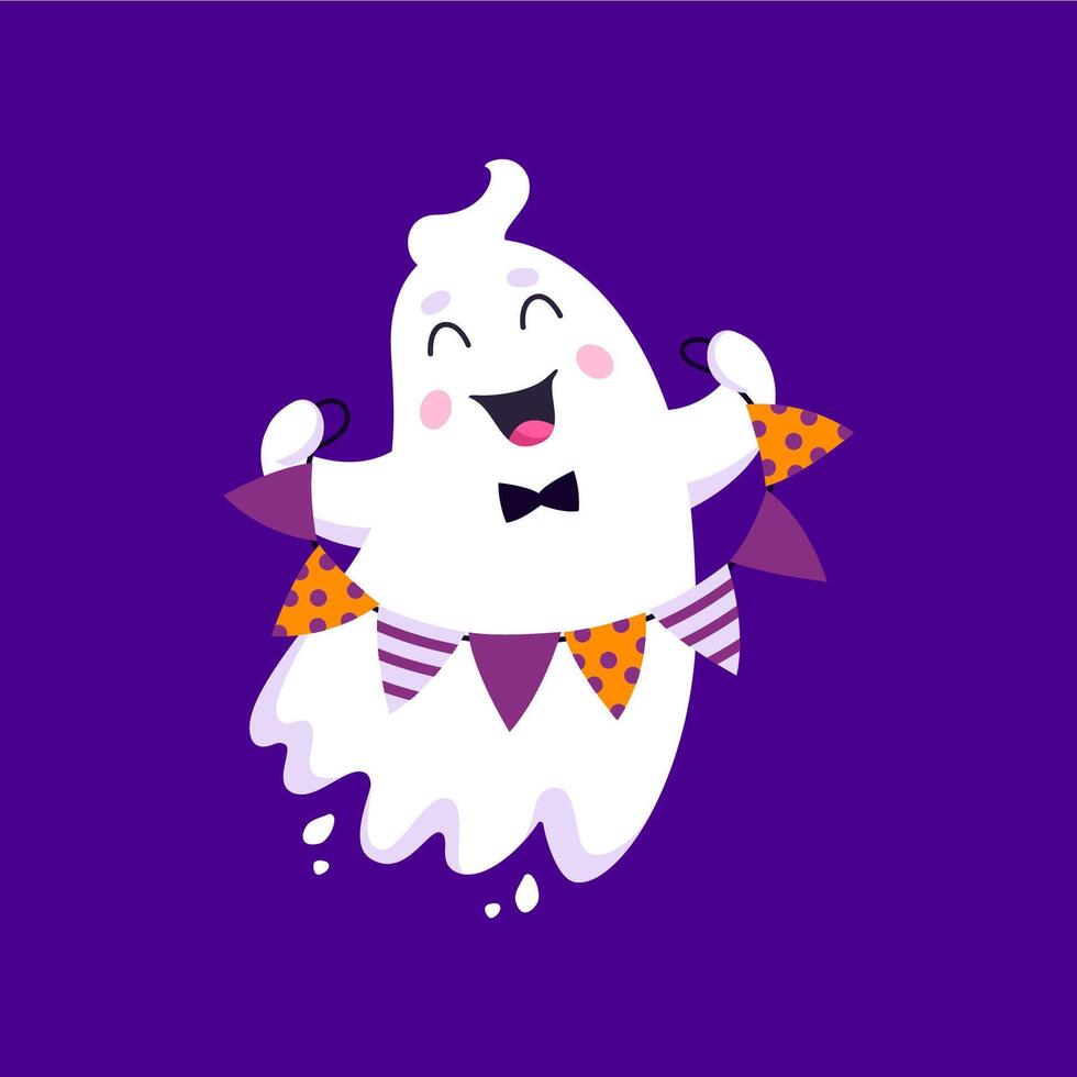 Funny cartoon Halloween kawaii ghost with flags vector