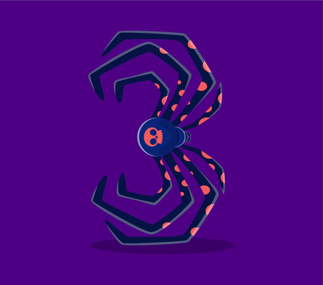 Halloween font number 3 Three spider monster skull vector
