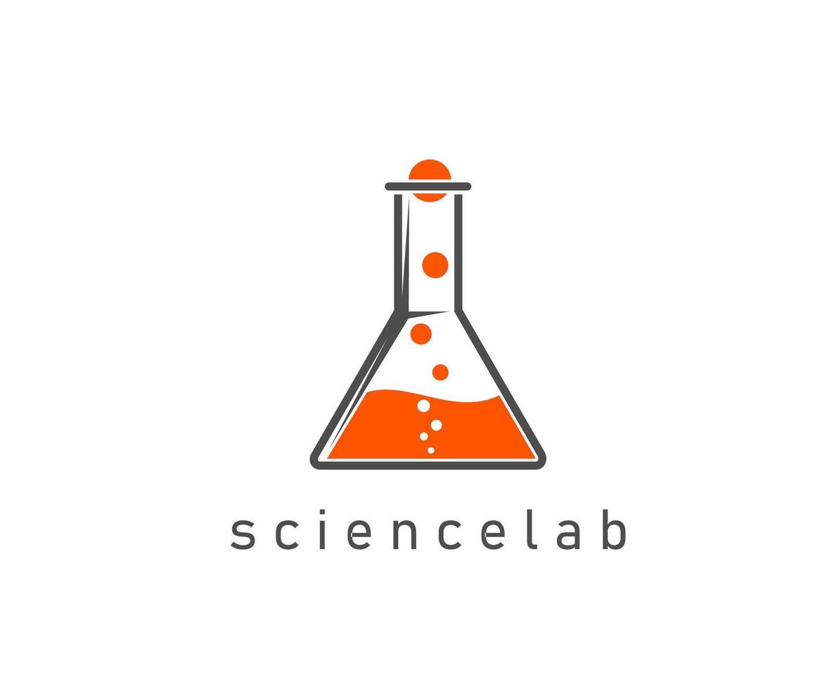 Science lab icon flask filled with orange liquid vector
