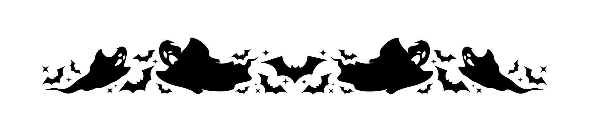 Halloween frame border and divider of ghosts, bats vector