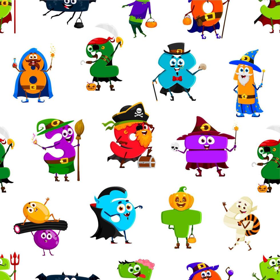 Cartoon Halloween number digit characters pattern vector