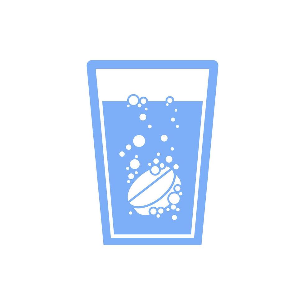The effervescent tablet dissolves in the glass. Soluble medicine. illustration icon, concept vitamins or sugar substitute, air bubbles. Symbol, logo illustration. for web design. vector