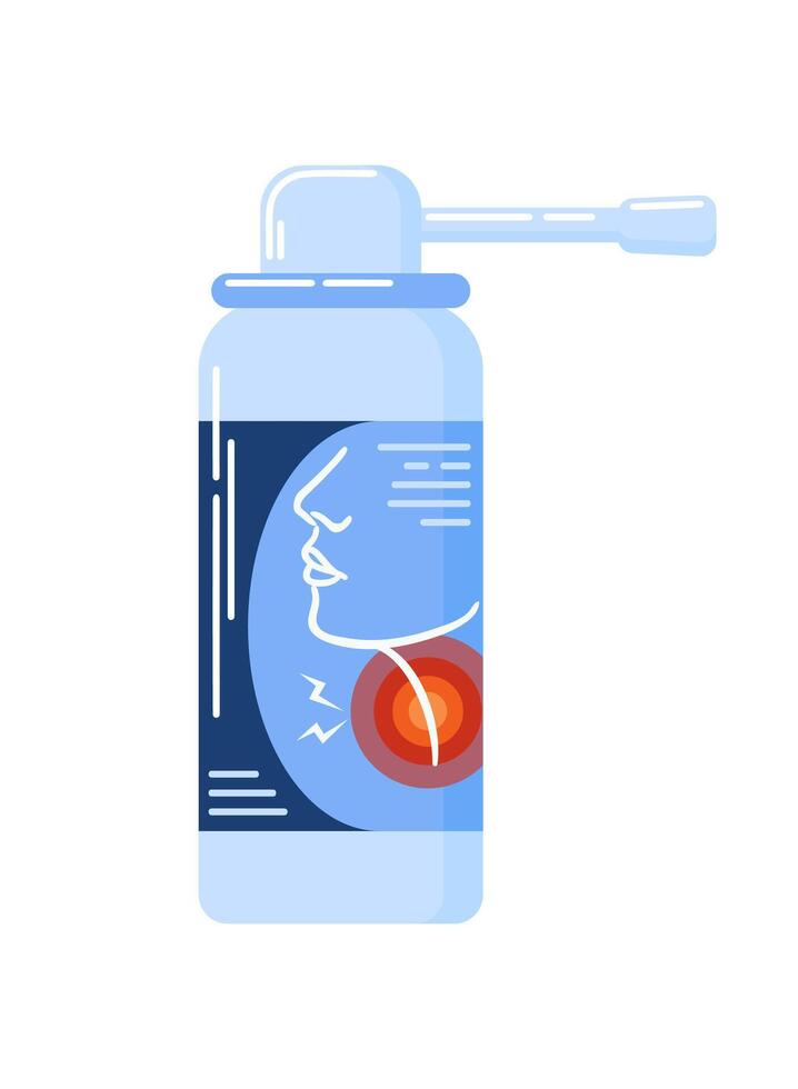 Spray for sore throat. Disease, woman silhouette, pain point. illustration in flat style. Inflammation of the oropharynx, soreness. Medicine for treating colds vector