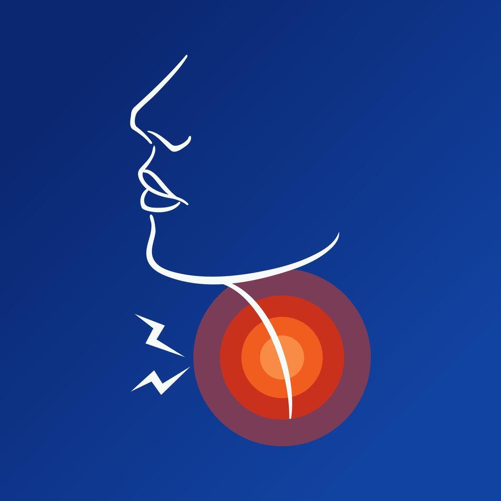 A sore throat. Woman silhouette throat irritation, sore throat, flu symptoms, health problems. Medical brochure template. illustration, human head vector