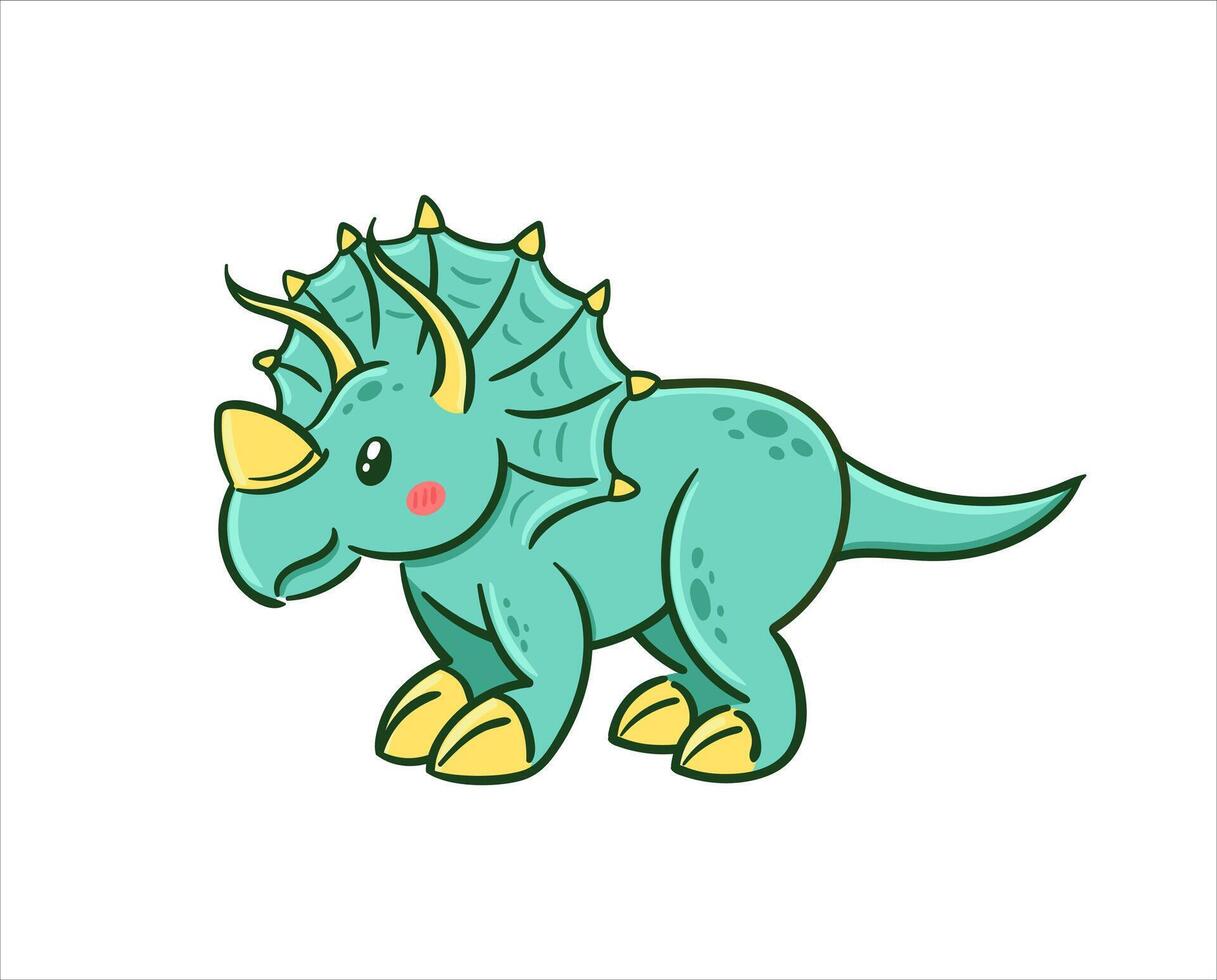 Cute triceratops in Asian kawaii style. Dinosaur, prehistoric lizard, mascot. Cartoon character Funny illustration for stickers, logo, mascot, isolated elements vector
