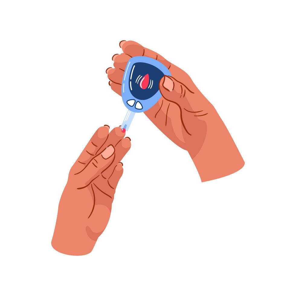 World diabetes day in November. person using glucometer and keeping blood sugar levels in check. drop for diabetes testing. Medical concept art. equipment. health monitoring, wellness gadgets vector