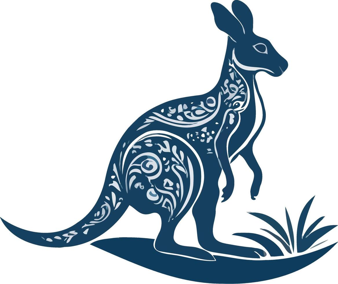 Enchanting Kangaroo Art in Oceanic Blue vector