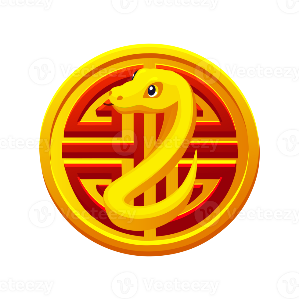 2025 Year of the Snake, Golden coin with snake. China Symbol Good luck talisman. png