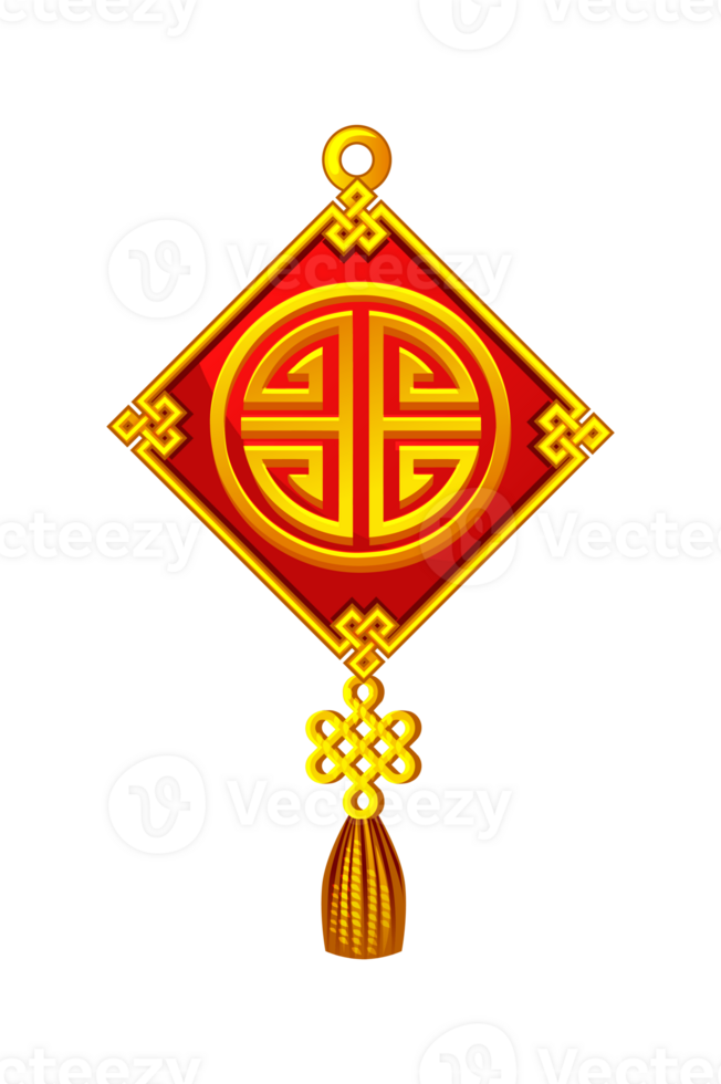 Chinese amulet with knot. Red lucky charm with Chinese prosperity symbol png