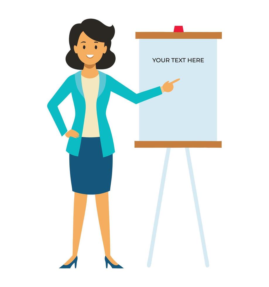 Professional Businesswoman Presenting with Pointer at Flip Chart vector