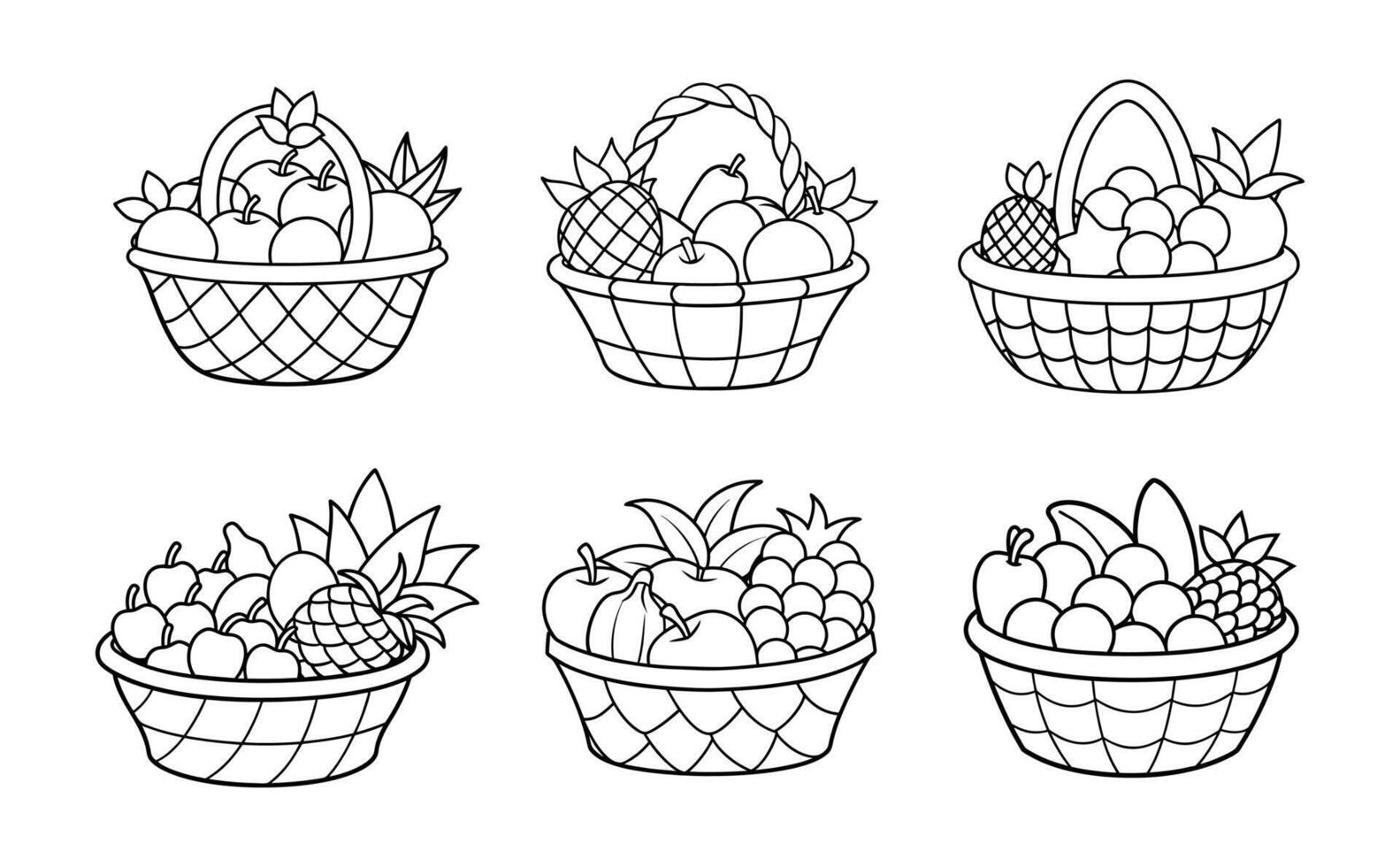 Overflowing Fruit Basket Line Art Collection vector