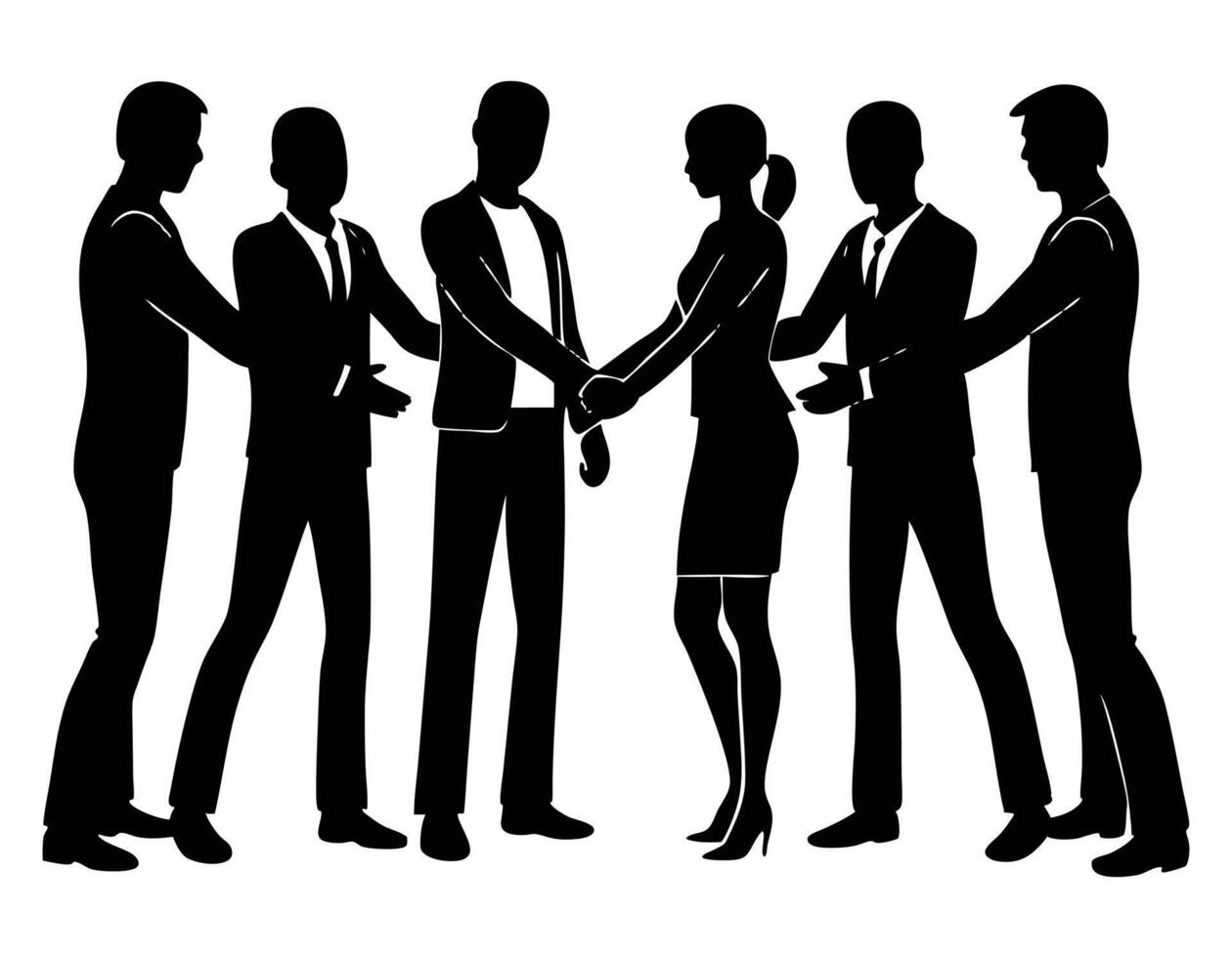 Diverse Team Shaking Hands Silhouette vector
