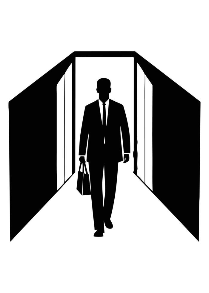 Business Figure Walking Hallway Silhouette vector
