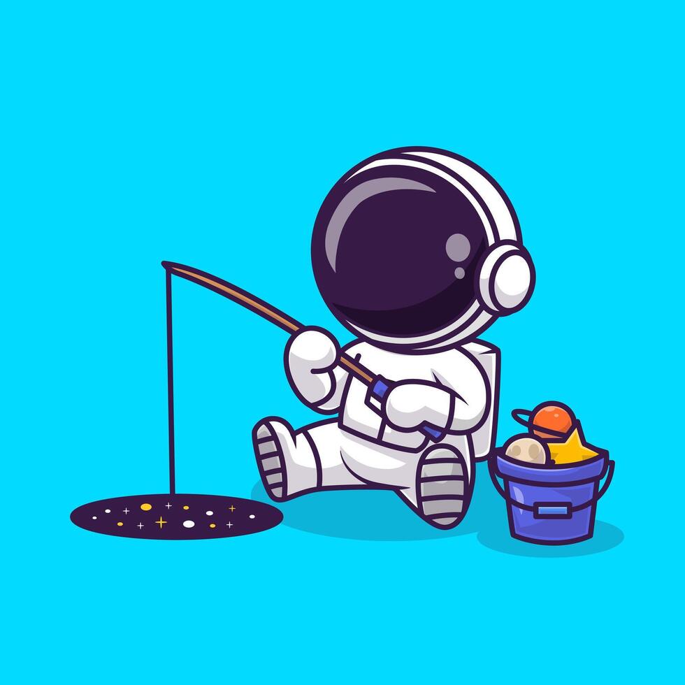 Cute Astronaut Fishing Planet On Space Cartoon vector