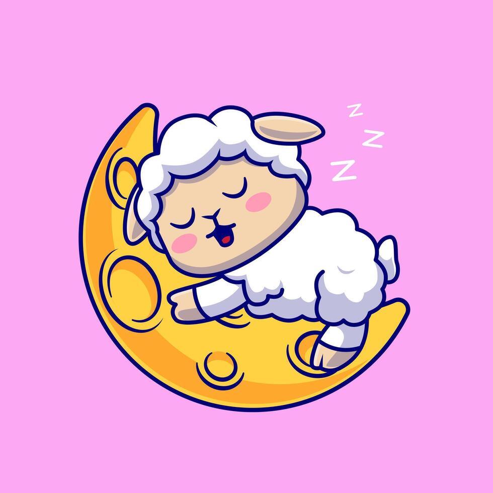 Cute Sheep Sleeping On Moon Cartoon vector