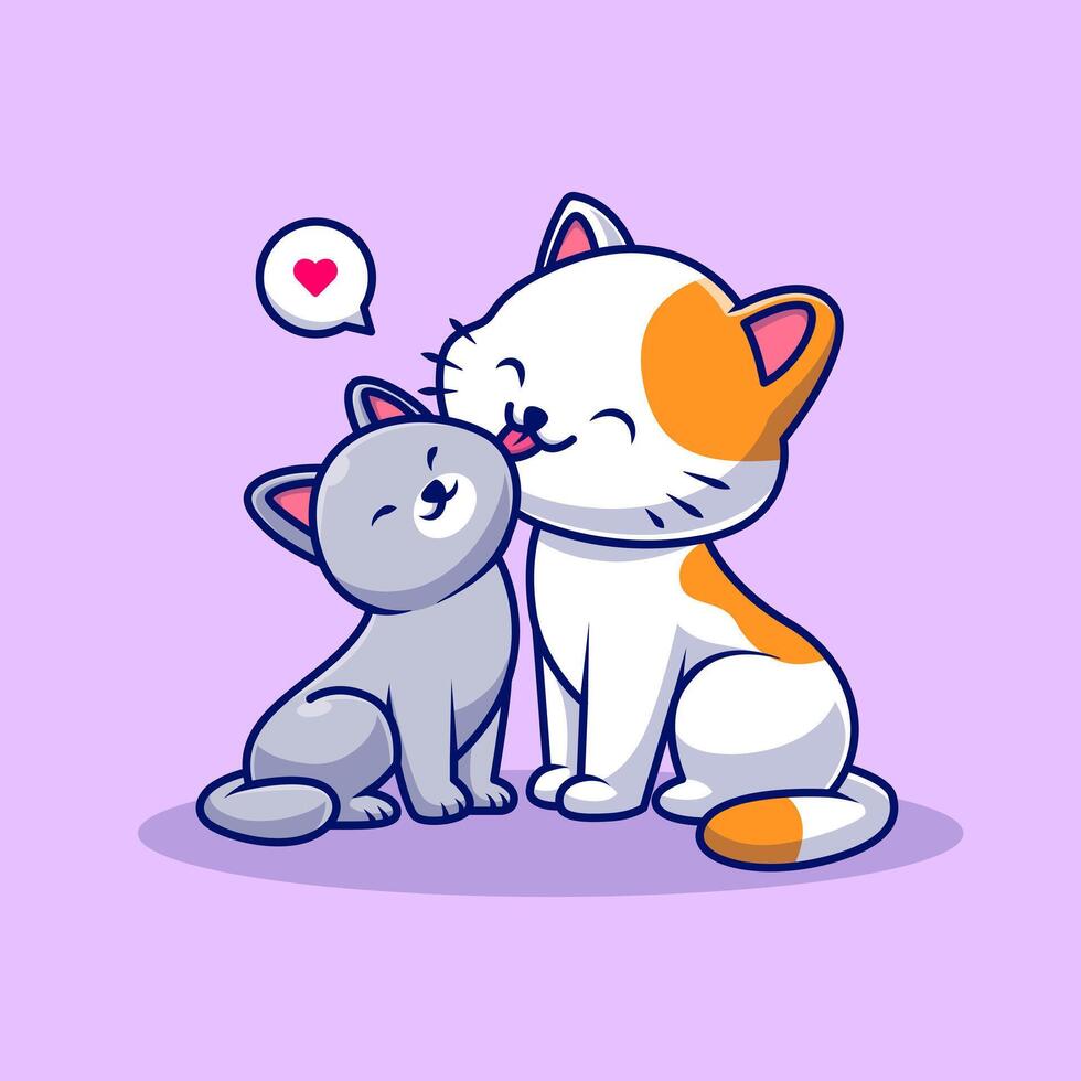 Cute Mother Cat Licking Kitten Cartoon vector