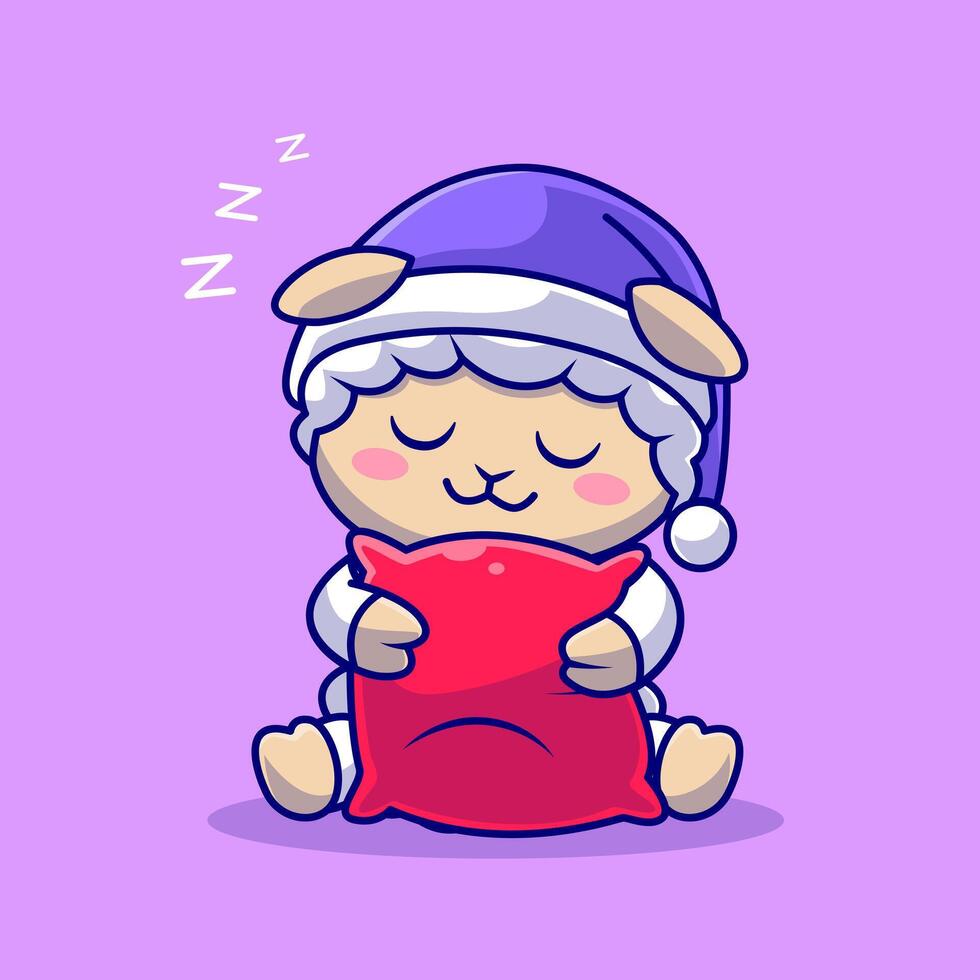 Cute Sheep Sleeping With Pillow Cartoon vector
