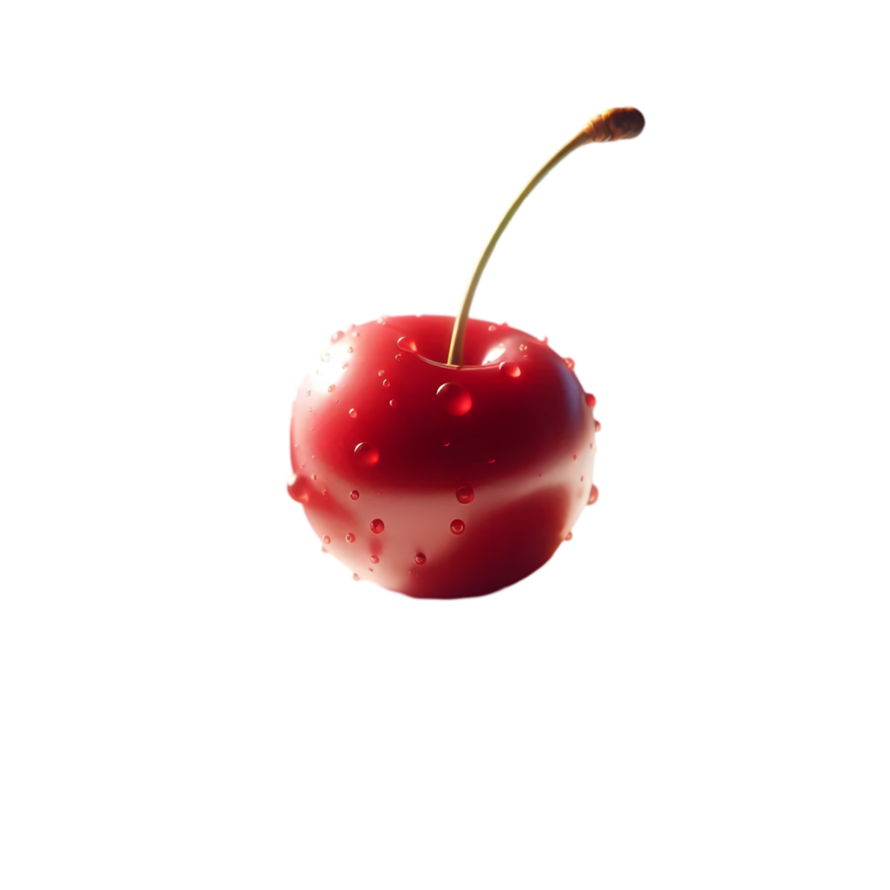Red cherry with water droplets on transparent background png