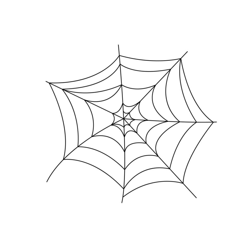 Spider web simple hand drawn outline illustration of doodle fancy Halloween scary decor elements, clipart perfect for Halloween party design, cartoon spooky character vector