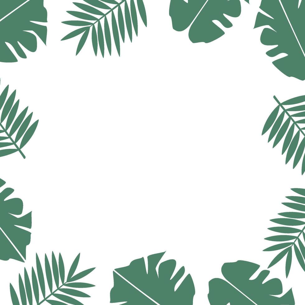 square banner with tropical green leaves vector