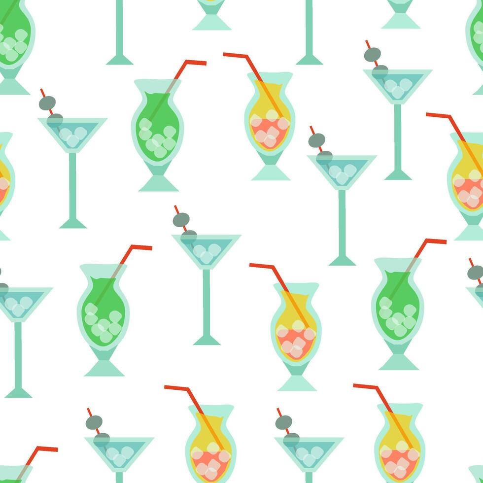 pattern cocktails with ice in glass goblets on white vector