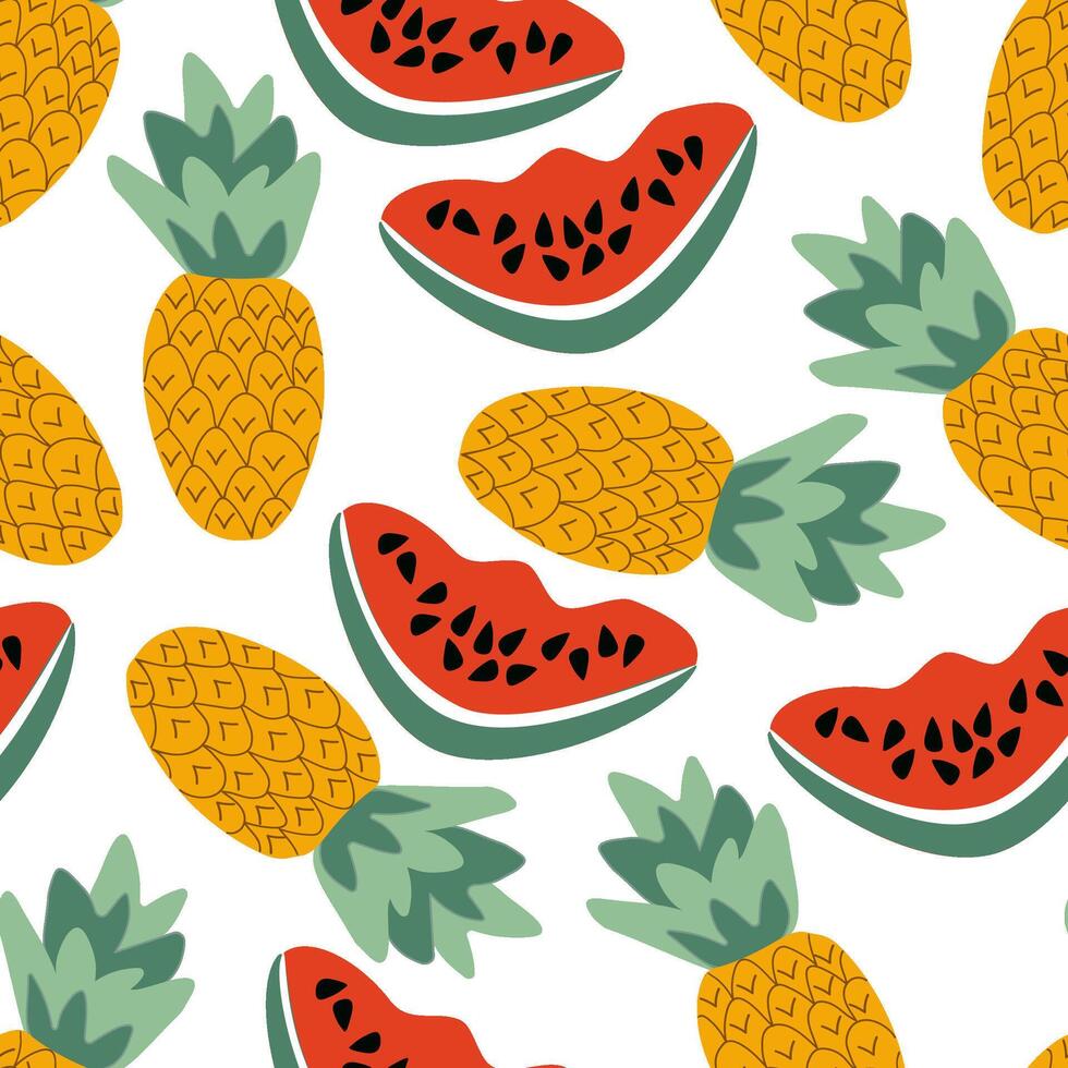 pattern ripe pineapples and watermelon slices vector