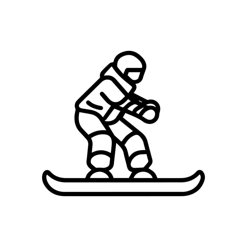 snowboarding icon or modern line symbol. line art and icon design with bold outline. Black and white Pixel Perfect minimalistic symbol isolated white background. Silhouette simple thin sign vector