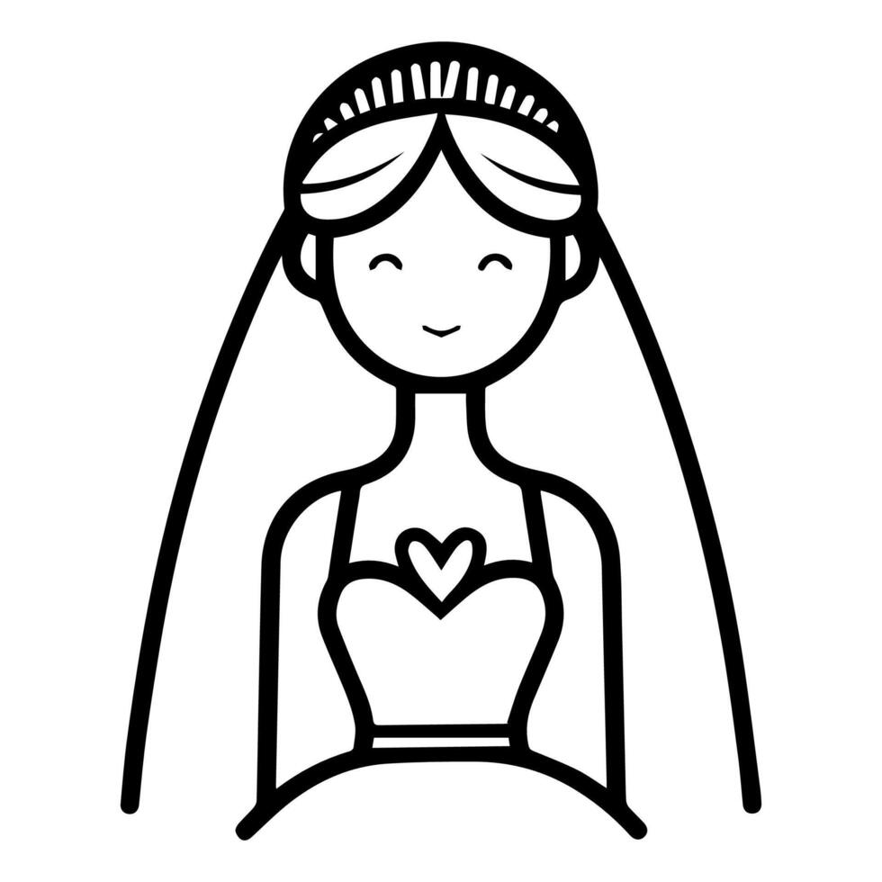 bride icon or modern line symbol. line art and icon design with bold outline. Black and white Pixel Perfect minimalistic symbol isolated white background. Silhouette simple thin sign vector
