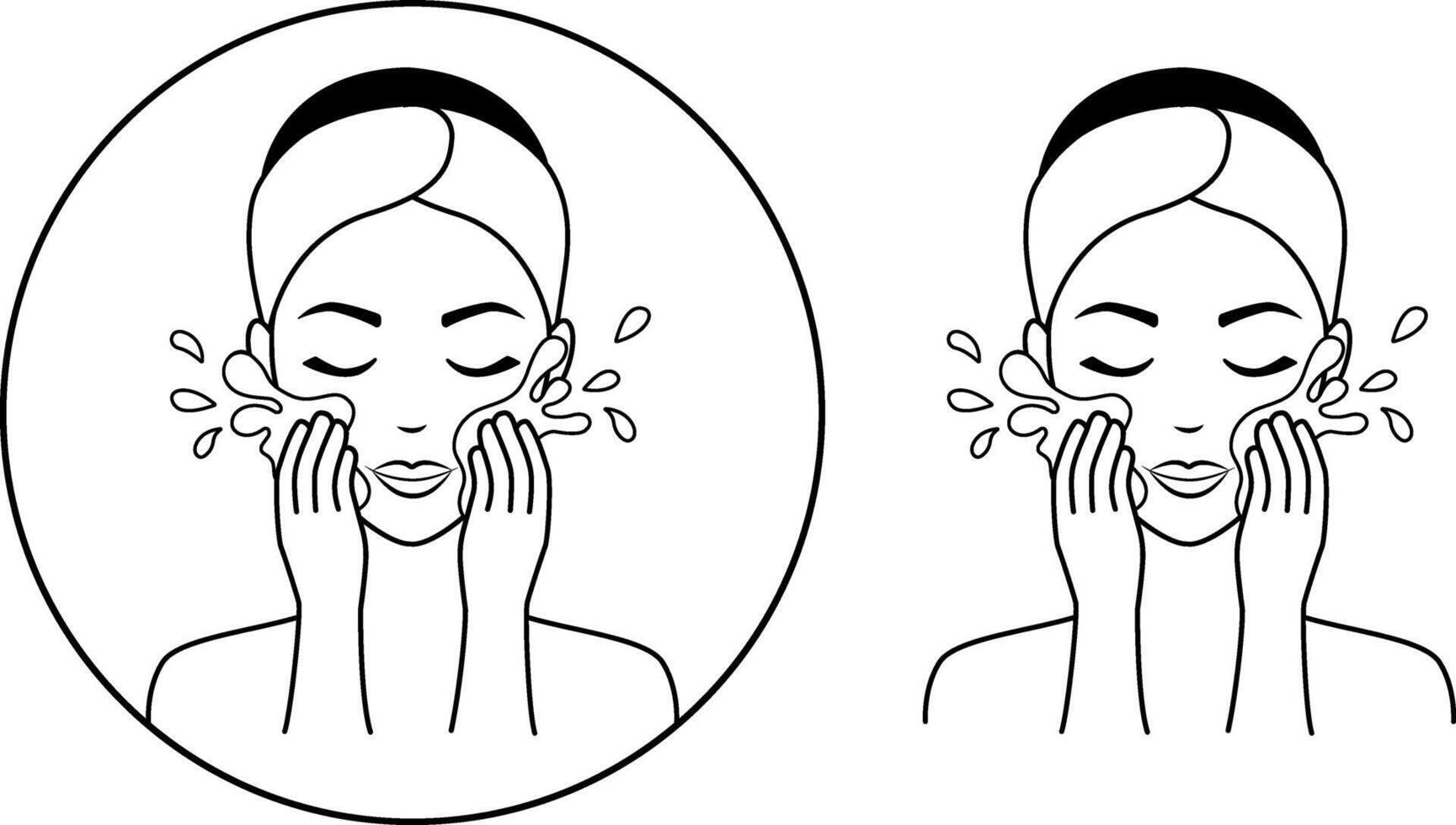 The girl washes her face after the mask. She attends beauty treatments, takes care of her face and skin.A skin care icon, an image of a woman's face on a transparent background. icon. vector