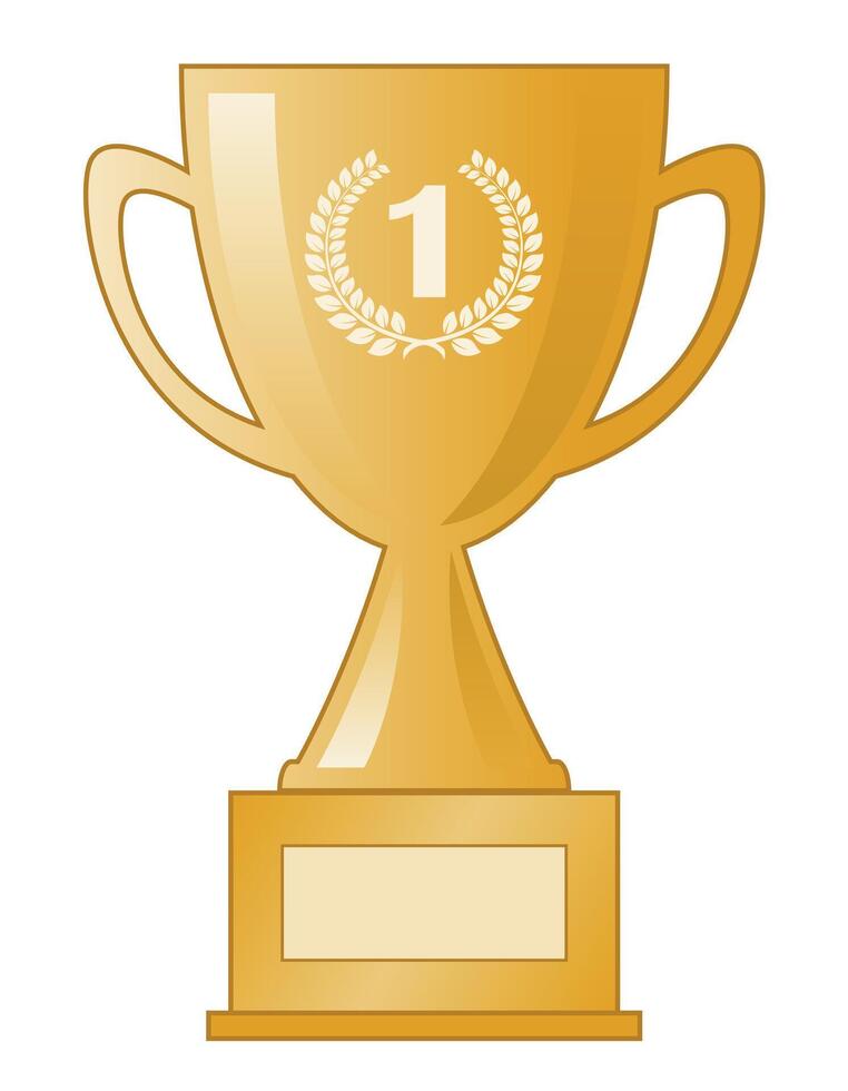 award - golden winners cup with the number 1 and laurel wreath, illustration isolated on white background vector