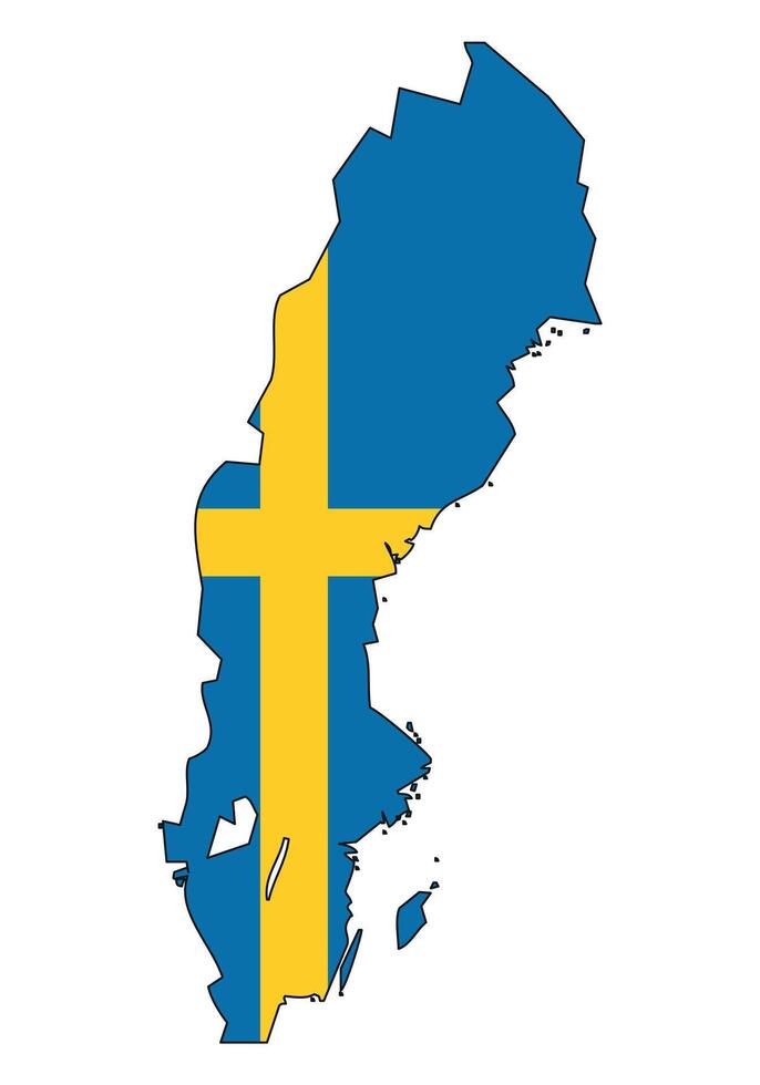 Sweden map with flag - outline of a state with a national flag, white background vector