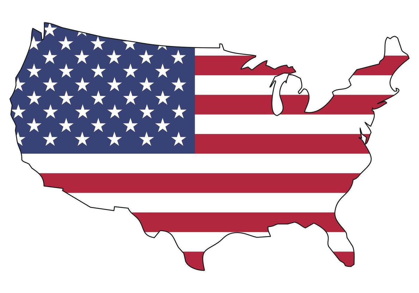 United States of America map with flag - outline of a state with a national flag, white background vector