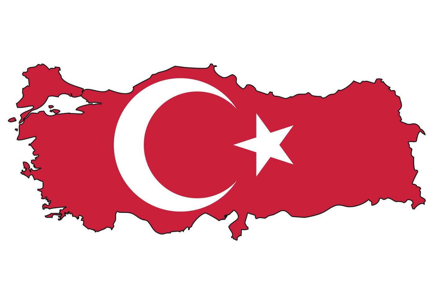 Turkey map with flag - outline of a state with a national flag, white background vector