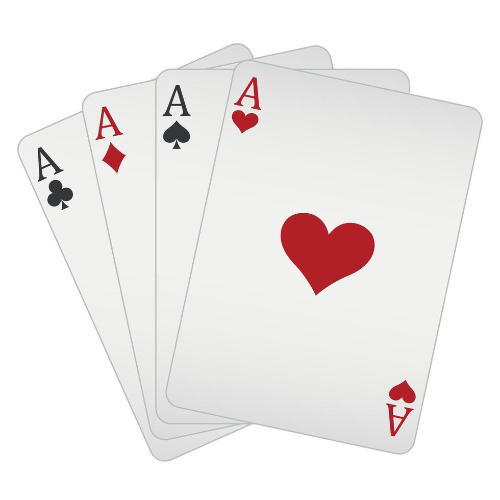 Four aces playing cards - Four Of A Kind poker hand consisting of four ace cards, Ace of Hearts, Spades, Clubs and Diamonds card, illustration isolated on white background vector