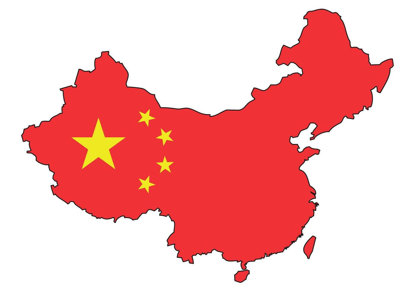 China map with flag - outline of a state with a national flag, white background vector