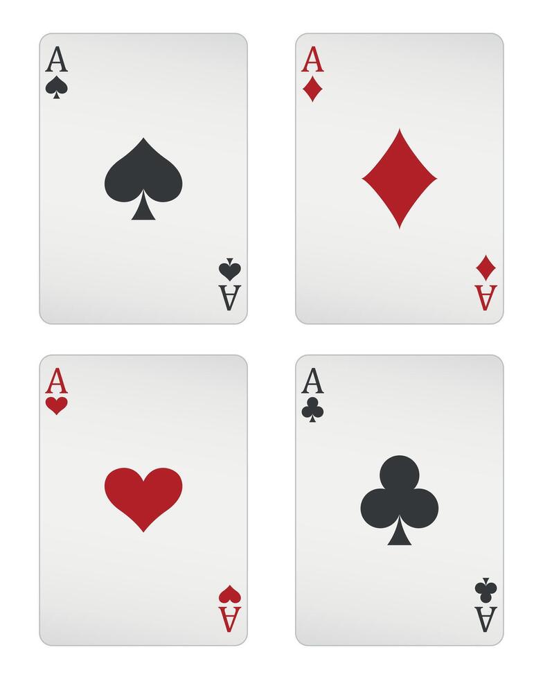 playing cards - a group of four ace cards, Aces of Hearts, Spades, Clubs and Diamonds card, illustration isolated on white background vector
