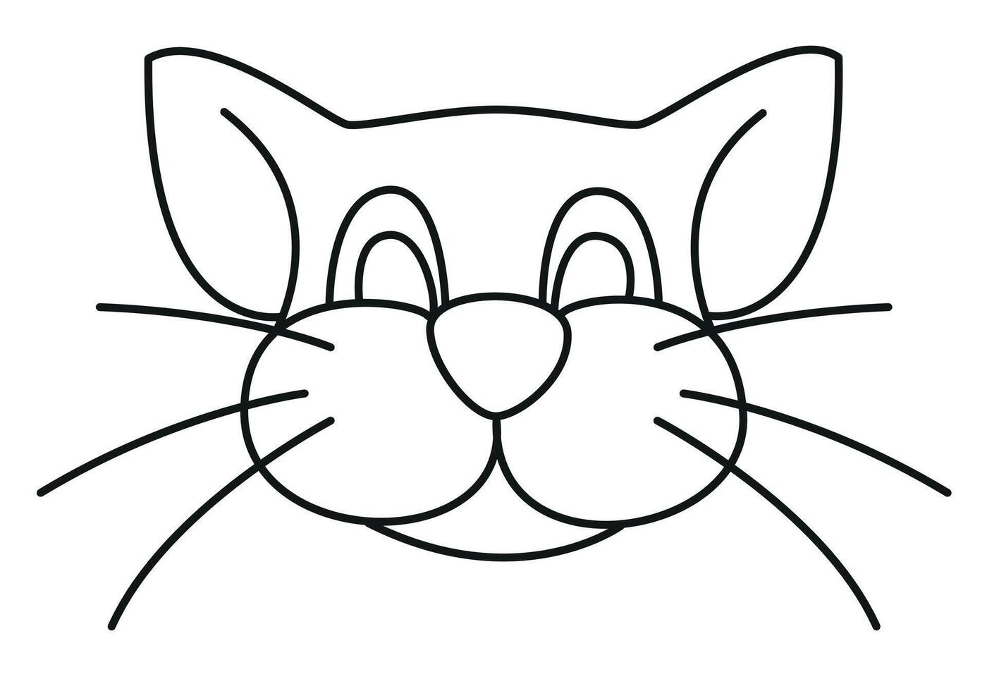 cat head - cartoon simple outline schematic black and white illustration isolated on white background vector