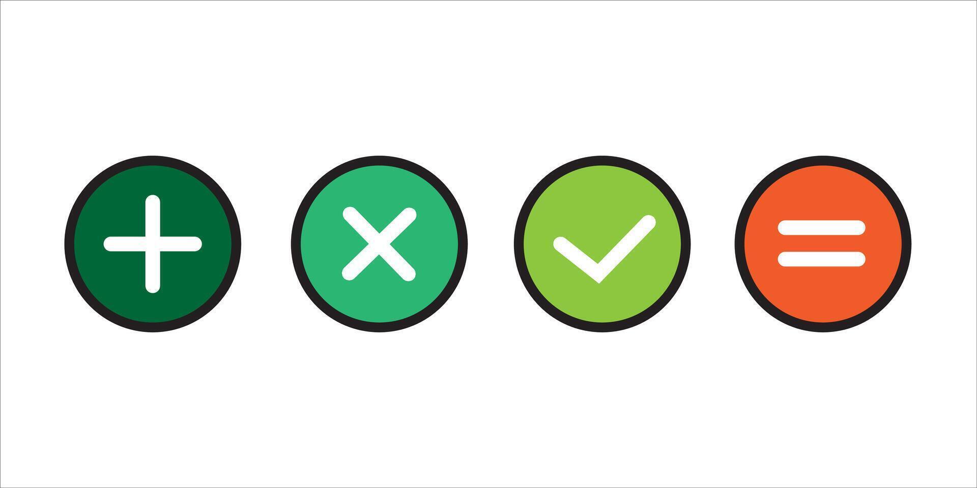 Check mark and Cross symbol icon . Plus and minus symbol icon with full color illustration vector