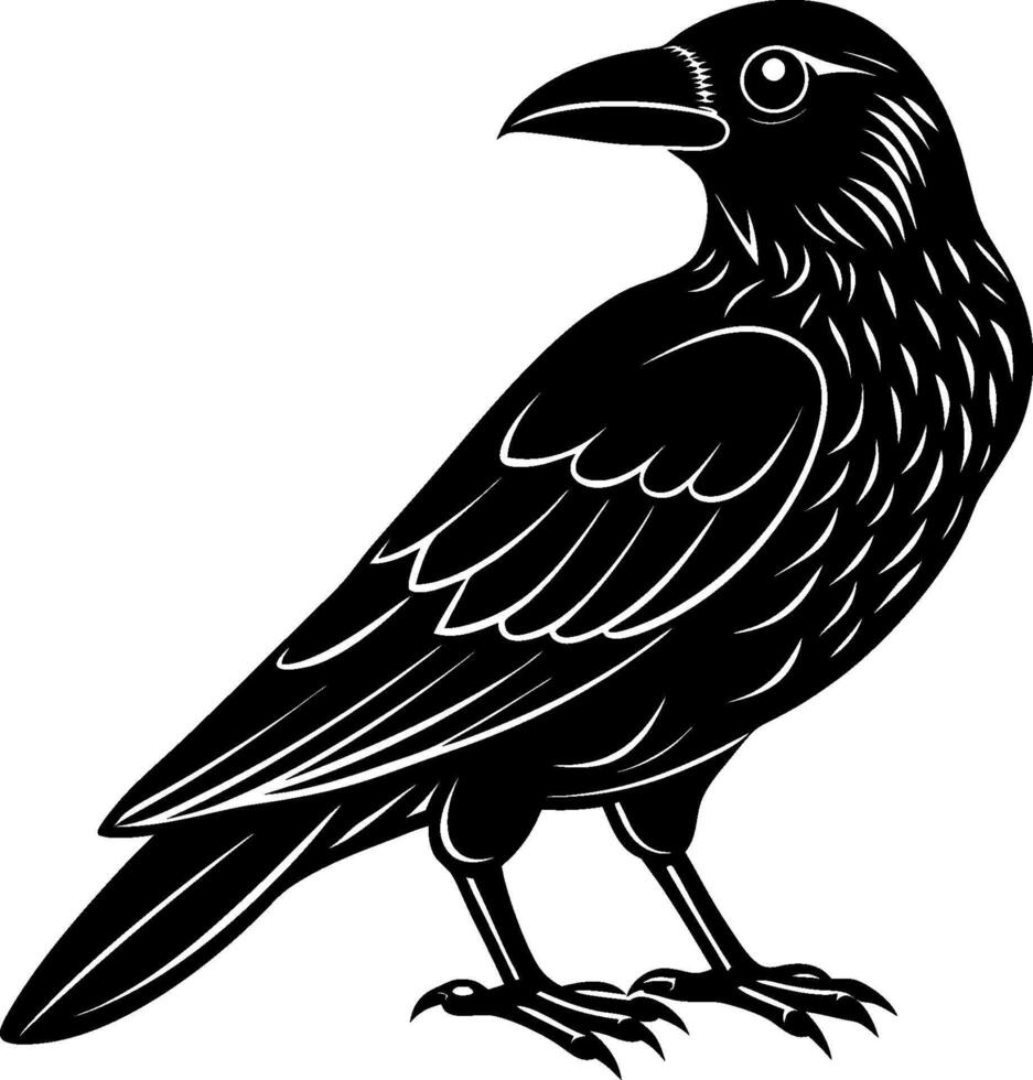 American crow silhouette art illustration, American crow cut file, American crow laser cut file, American crow cricut file, American crow wood engraving file, American crow laser engraving file vector