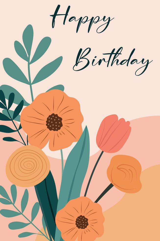 Birthday card with flowers. vector
