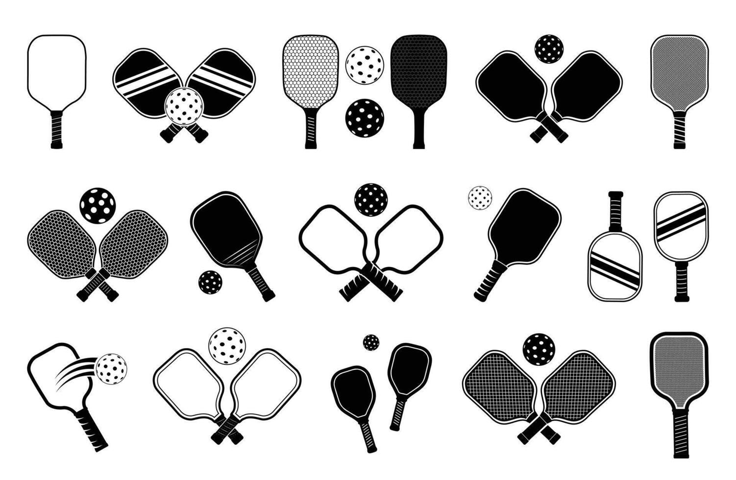 Pickleball Paddles with Balls Symbol Icon Illustration Silhouette SVG Bundle vector