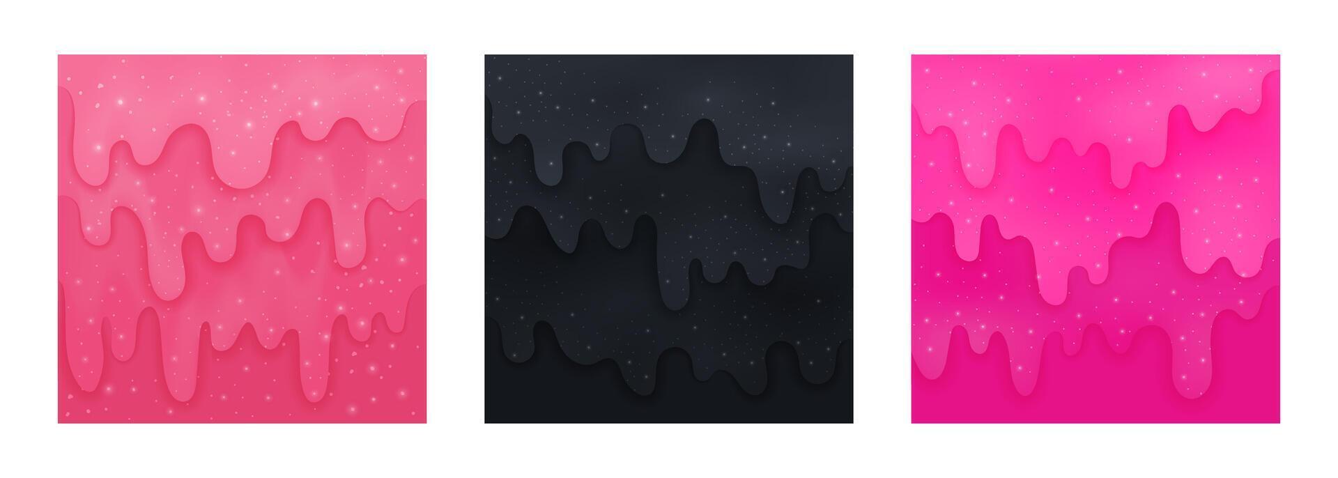 Set of abstract backgrounds with glittered liquid slime. isolated textures for happy birthday, sale, cover, poster, greeting cards, Halloween designs. Square illustrations with blank space. vector