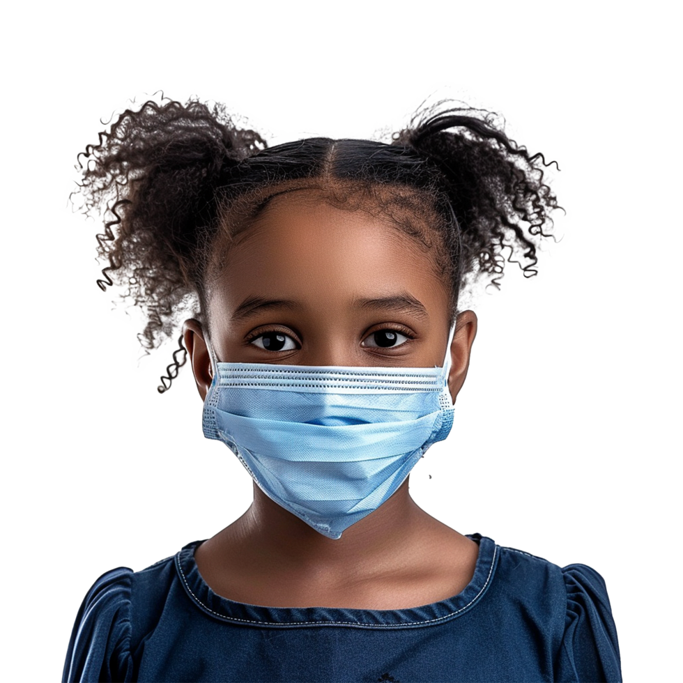 Small black girl wear face mask isolated on transparent background png