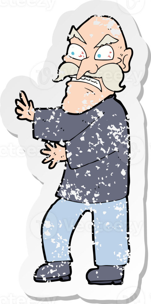 retro distressed sticker of a cartoon angry old man drawing png