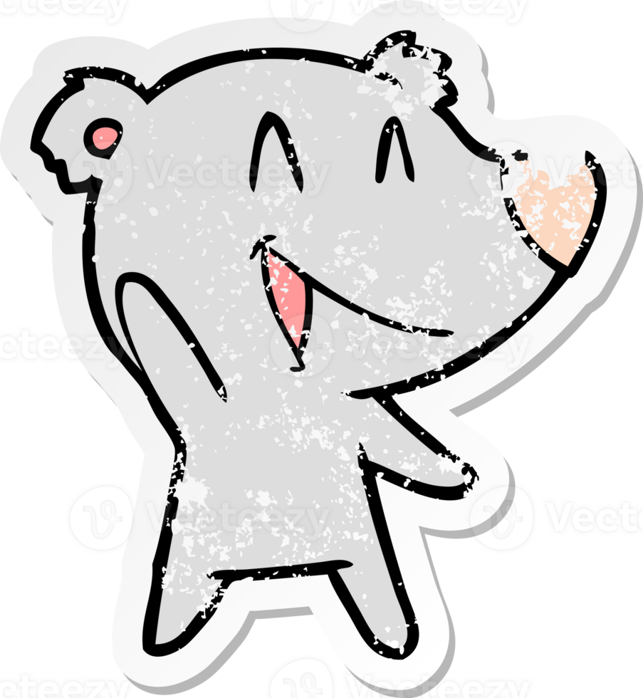 distressed sticker of a laughing bear cartoon drawing png