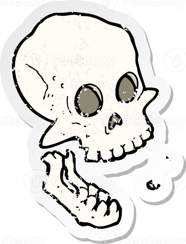 retro distressed sticker of a cartoon laughing skull drawing png