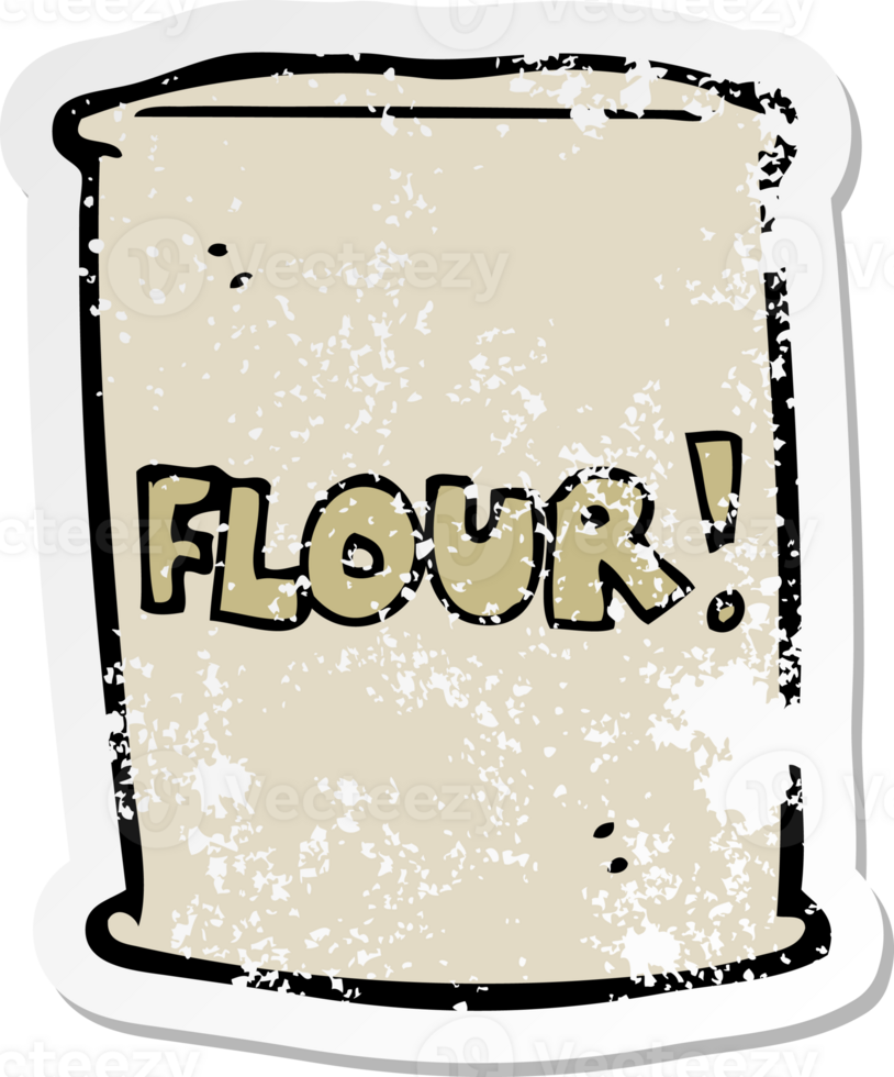 retro distressed sticker of a cartoon bag of flour drawing png