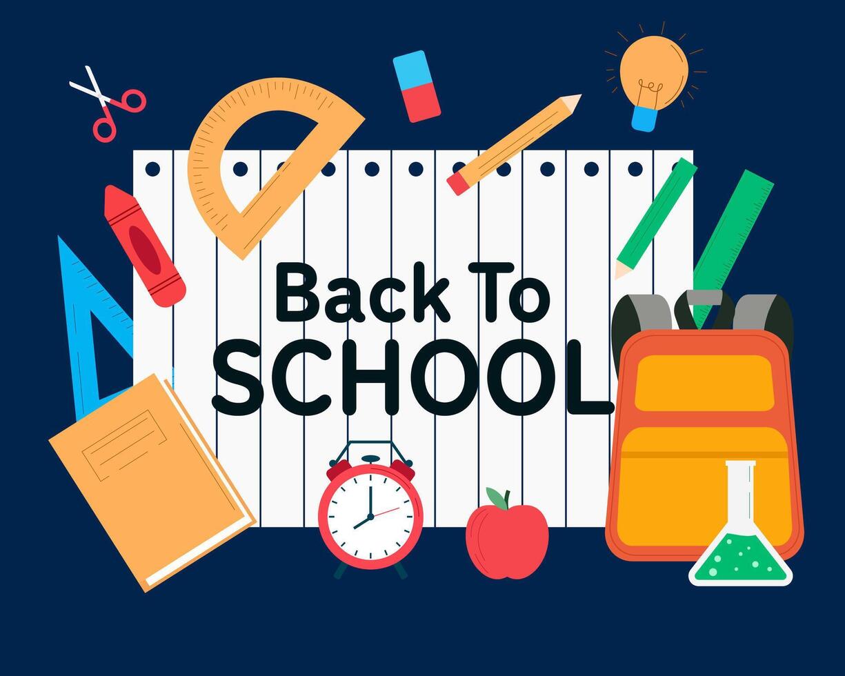 flat back to school illustration with school stuff vector