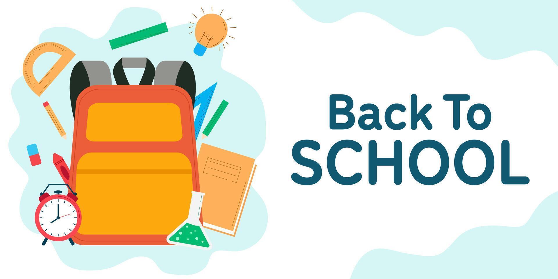 back to school horizontal banner illustration in flat style vector