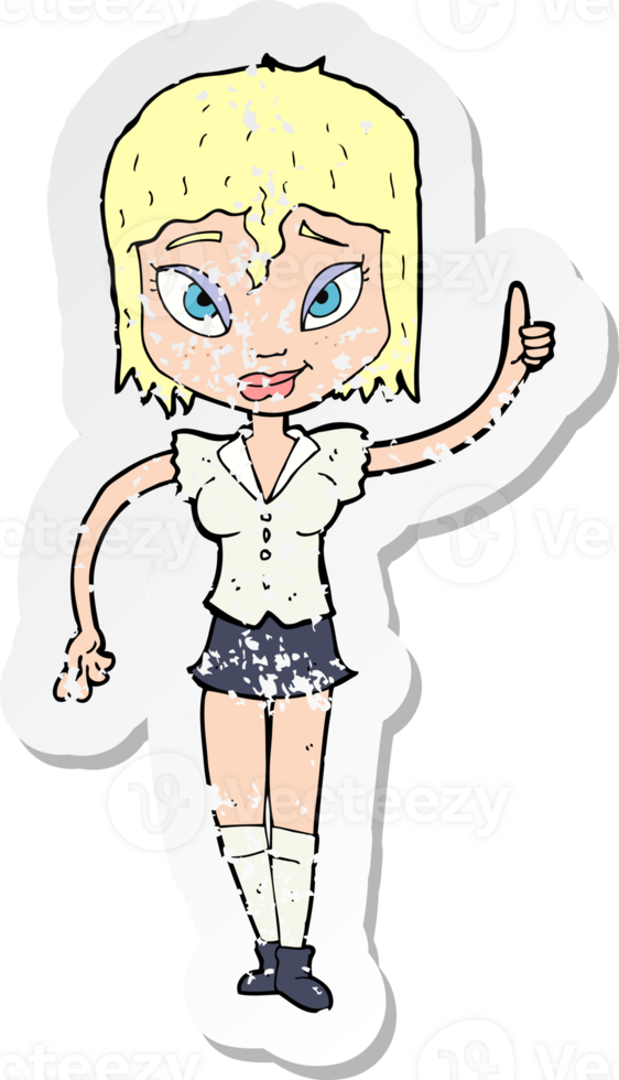 retro distressed sticker of a cartoon woman making point drawing png